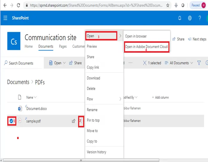 SharePoint PDF file - Open in Adobe Document Cloud, Edit PDF File in SharePoint Online