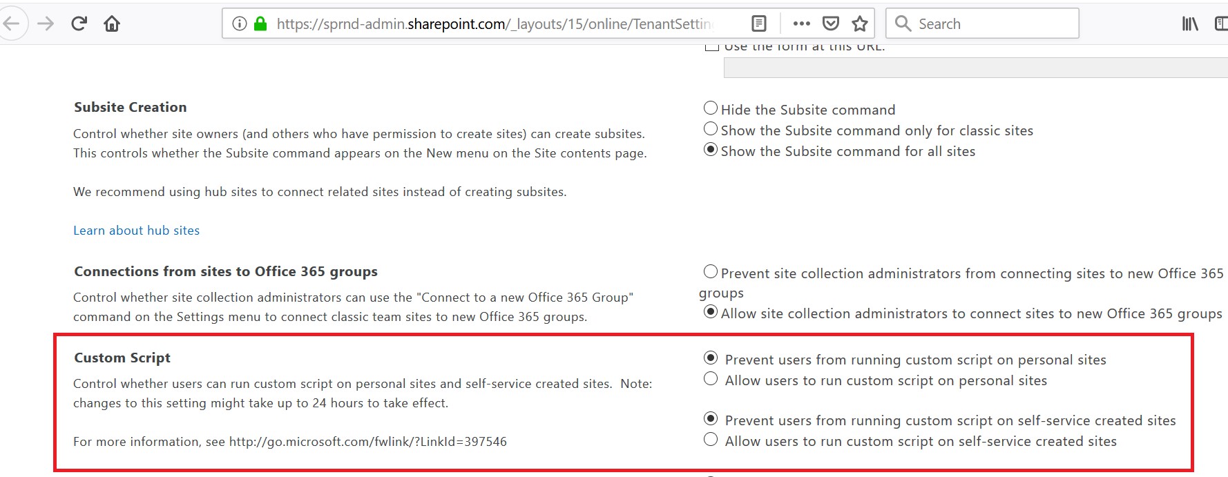 Prevent users from running custom script on personal sites in SharePoint Online