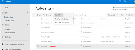 How to create hub site in SharePoint online - Register hub site SharePoint online