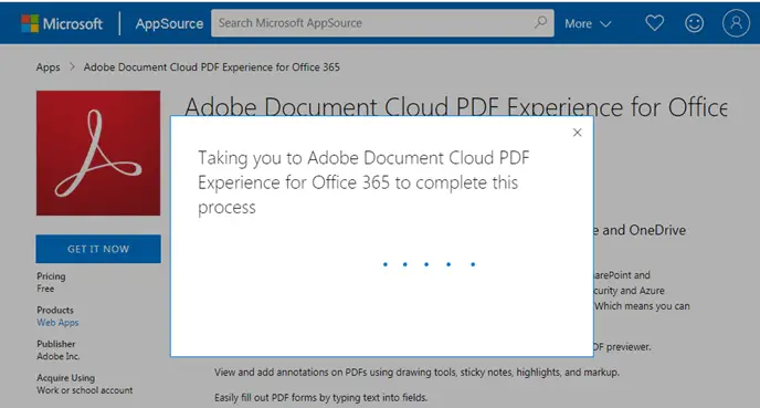 Edit PDF File in SharePoint Online, Taking you to Adobe Document Cloud PDF Experience for Office 365 to complete this process