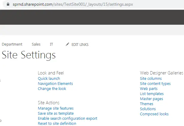 SharePoint urls & locations, Site settings page layout in SharePoint online