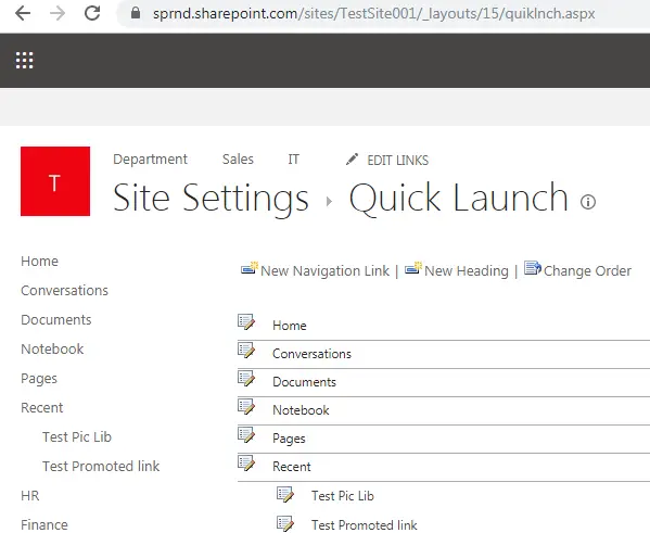 Quick launch settings SharePoint URL, sharepoint urls & locations