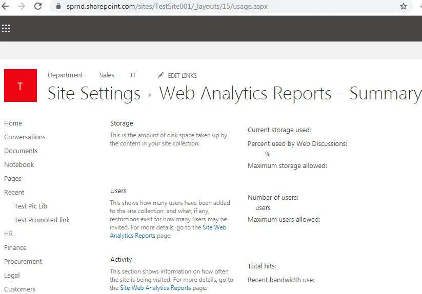 Site usage report SharePoint online URL, sharepoint urls & locations