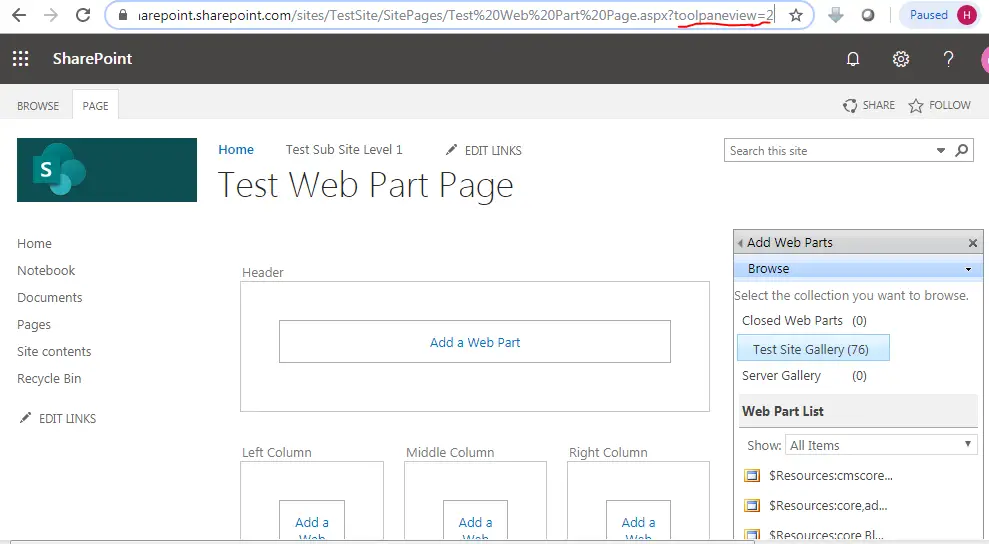 Web part page edit mode URL in SharePoint online