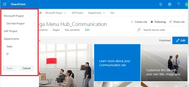 Hub site navigation SharePoint online - navigation in modern SharePoint Online