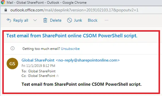 PowerShell to send email from SharePoint online demo
