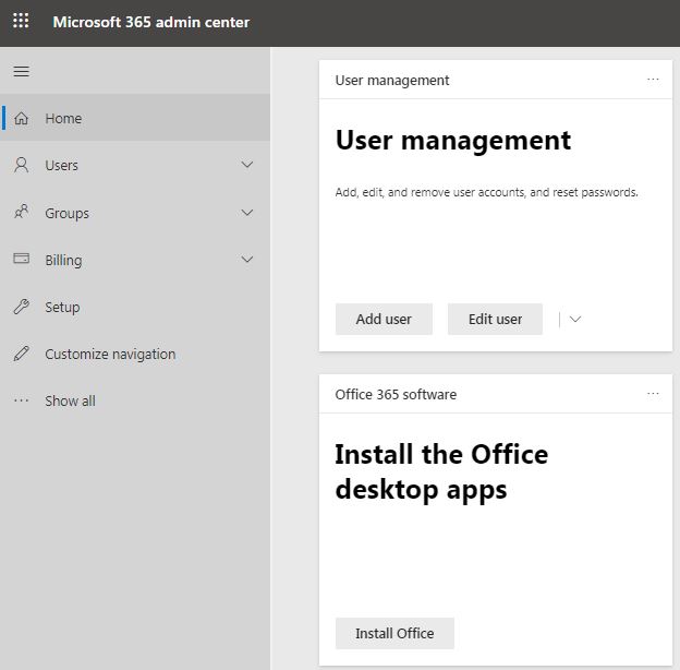 Default Office 365 or Microsoft 365 admin center reports dashboard