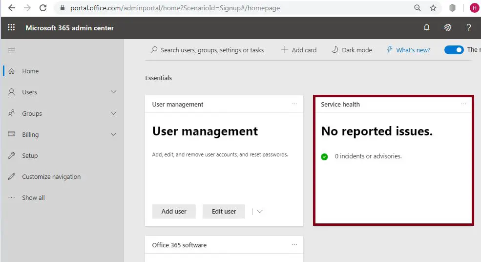 No reported issues in Microsoft 365 or Office 365 admin center