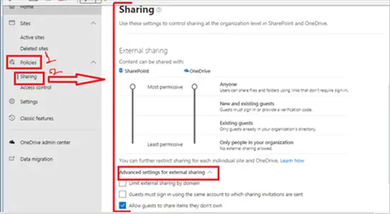 Sharing in SharePoint admin center - Office 365 - Microsoft 365 admin center