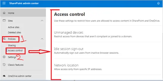 Access Control in SharePoint admin center - Office 365 - Microsoft 365 admin center
