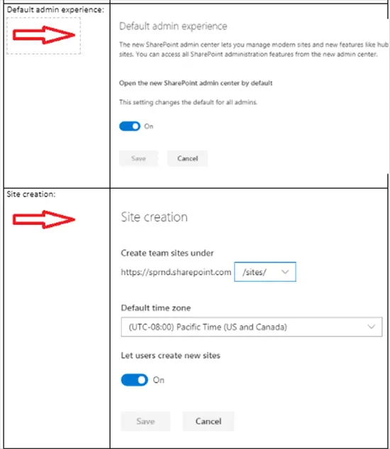 Default admin experience and site creation settings in SharePoint admin center - Office 365 - Microsoft 365 admin center