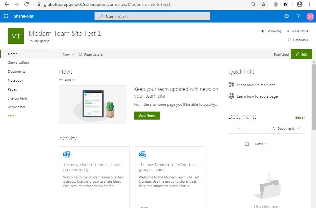 Team site or Communication site in SPO, home site look and and feel: Create modern team site in SharePoint Online