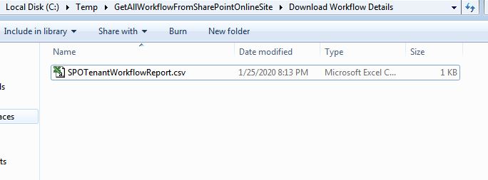 Get All Workflows Report from SharePoint Online CSV Report location