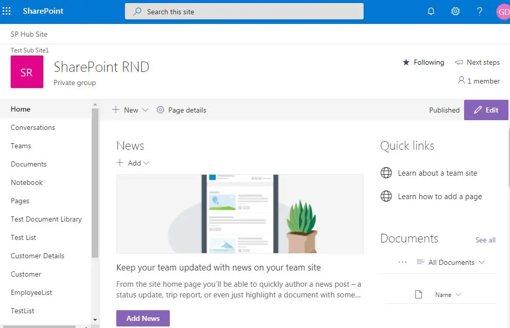 convert classic SharePoint page to modern page, example of modern home page: SharePoint online modern page