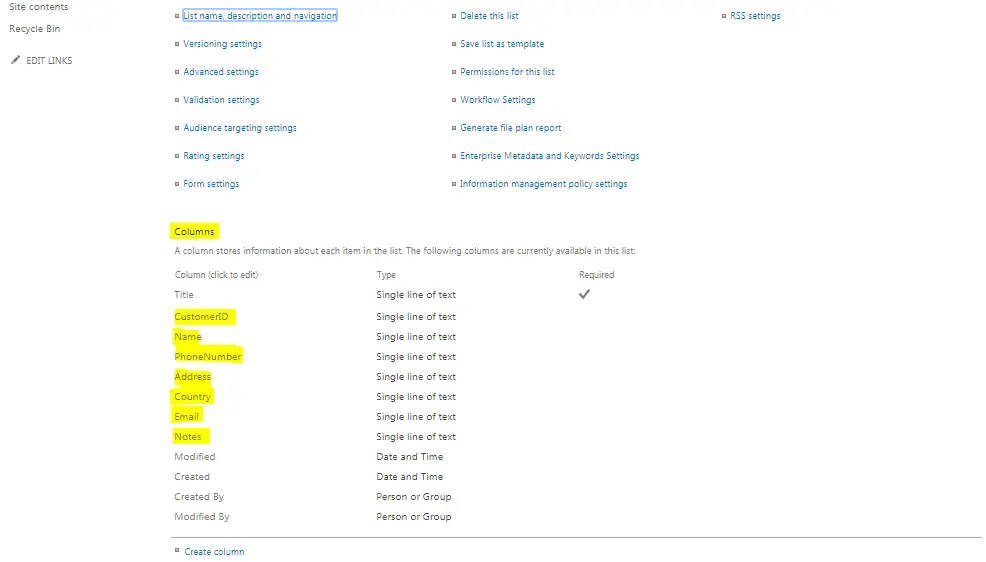 PnP provisioning template - create a SharePoint list using PnP Provisioning - columns verification