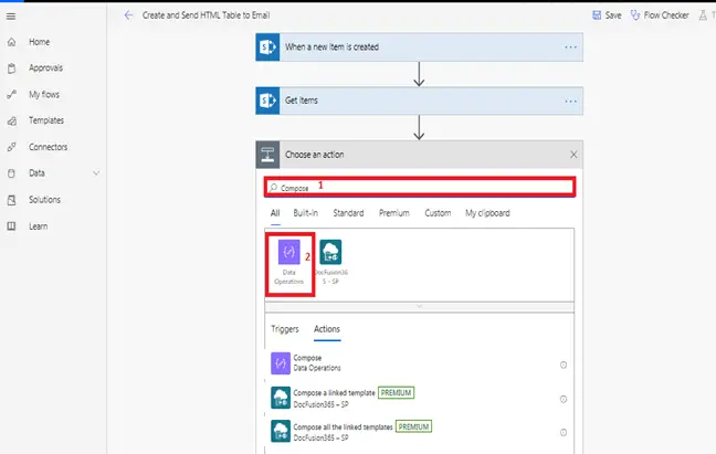 When a new item is created - Get Items in Microsoft Flow, Compose Data Operations