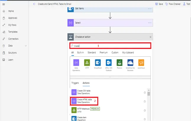 Create HTML Table Data Operations in Microsoft flow power automate
