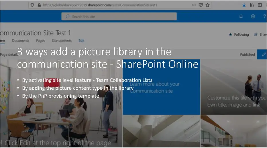 3 ways add a picture library in the communication site - SharePoint Online, add picture library to communication site