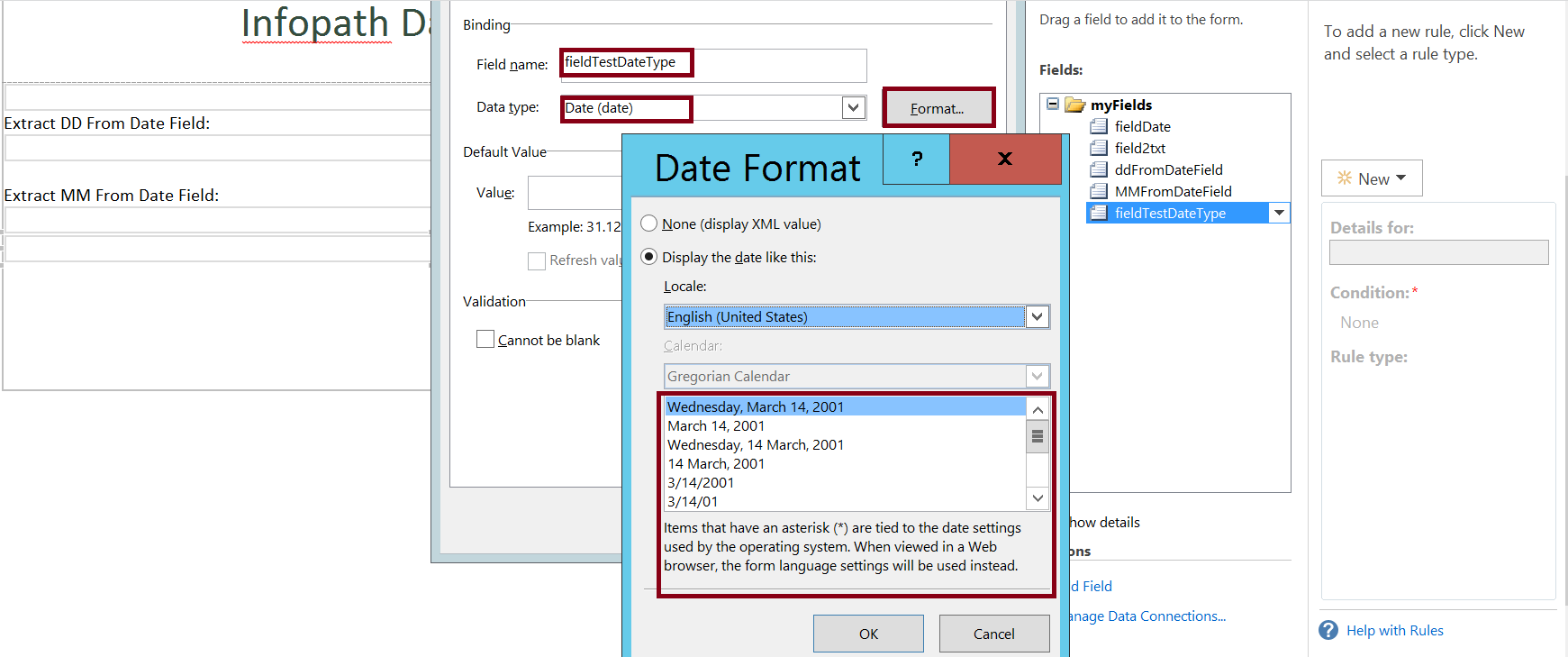 Date format in column in Infopath form