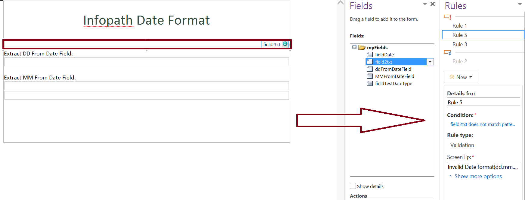 Date format validation in infopath form - does not match custom pattern