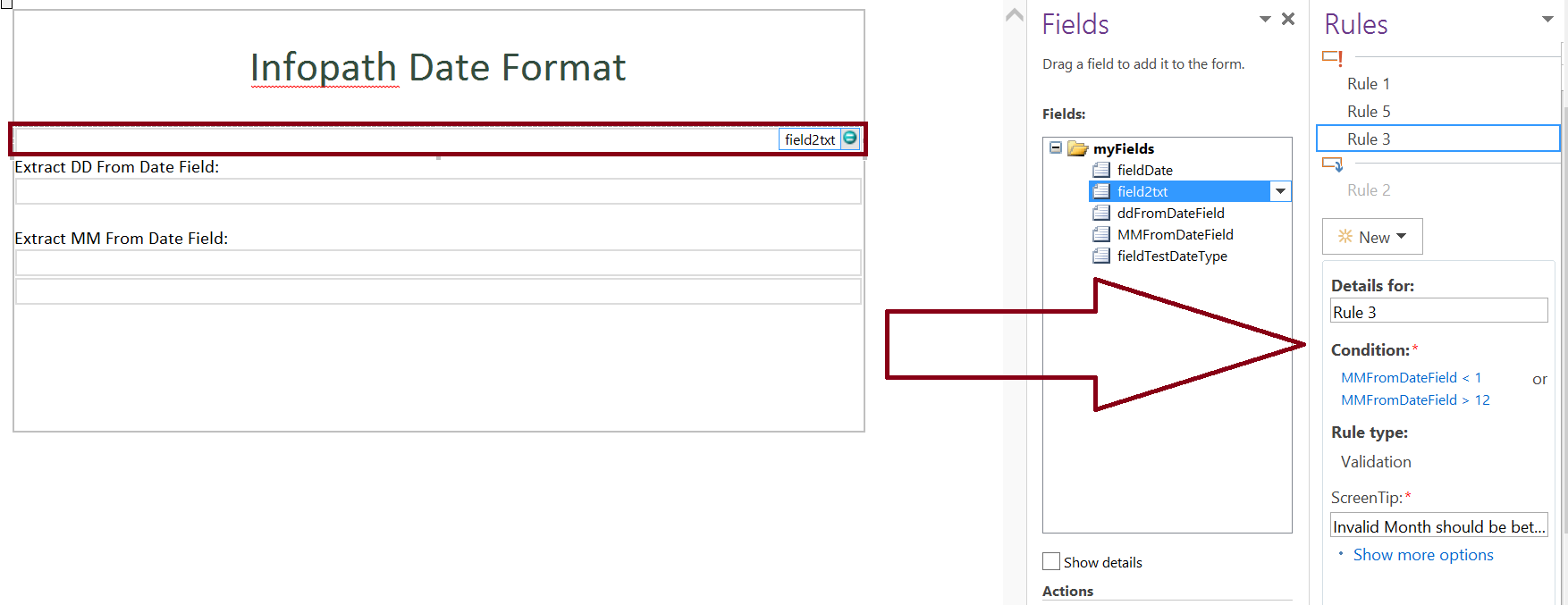 Date format validation in infopath form - month part