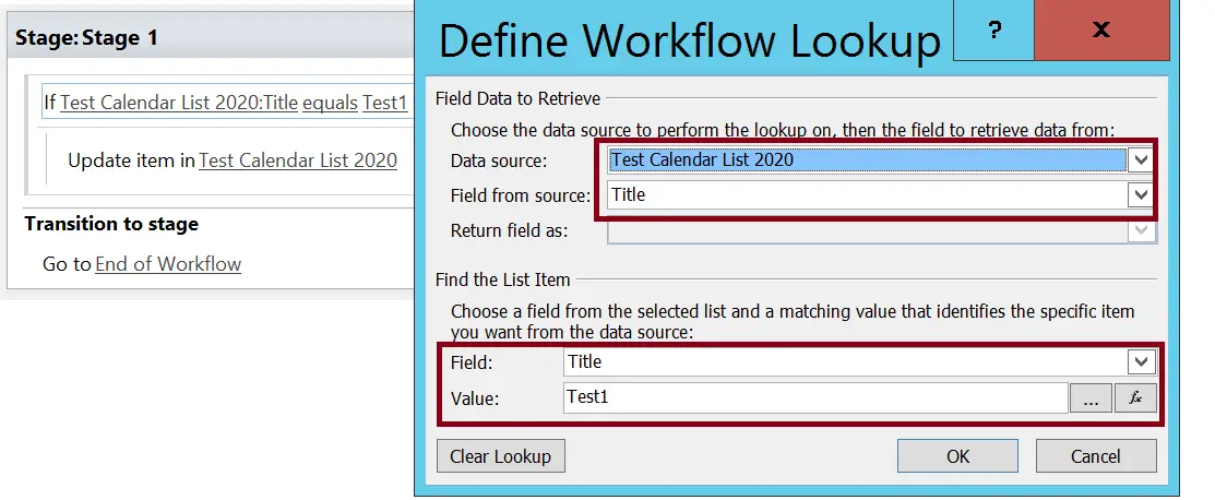 Define Update Lookup - update item - SharePoint Designer workflow