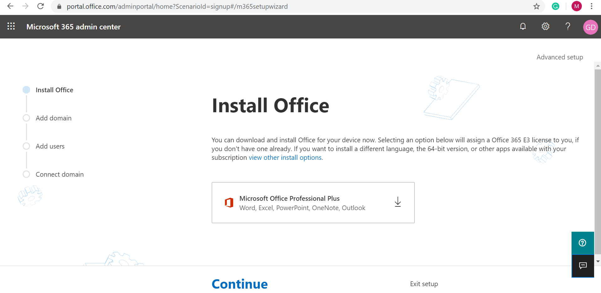 Office 365 E3 Trial - Microsoft 365 admin center home page