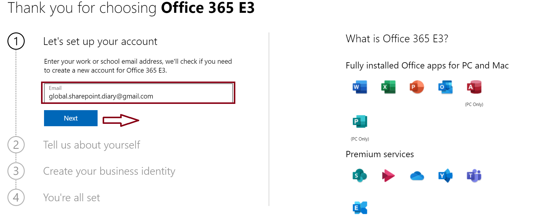 Office 365 E3 Trial Setup