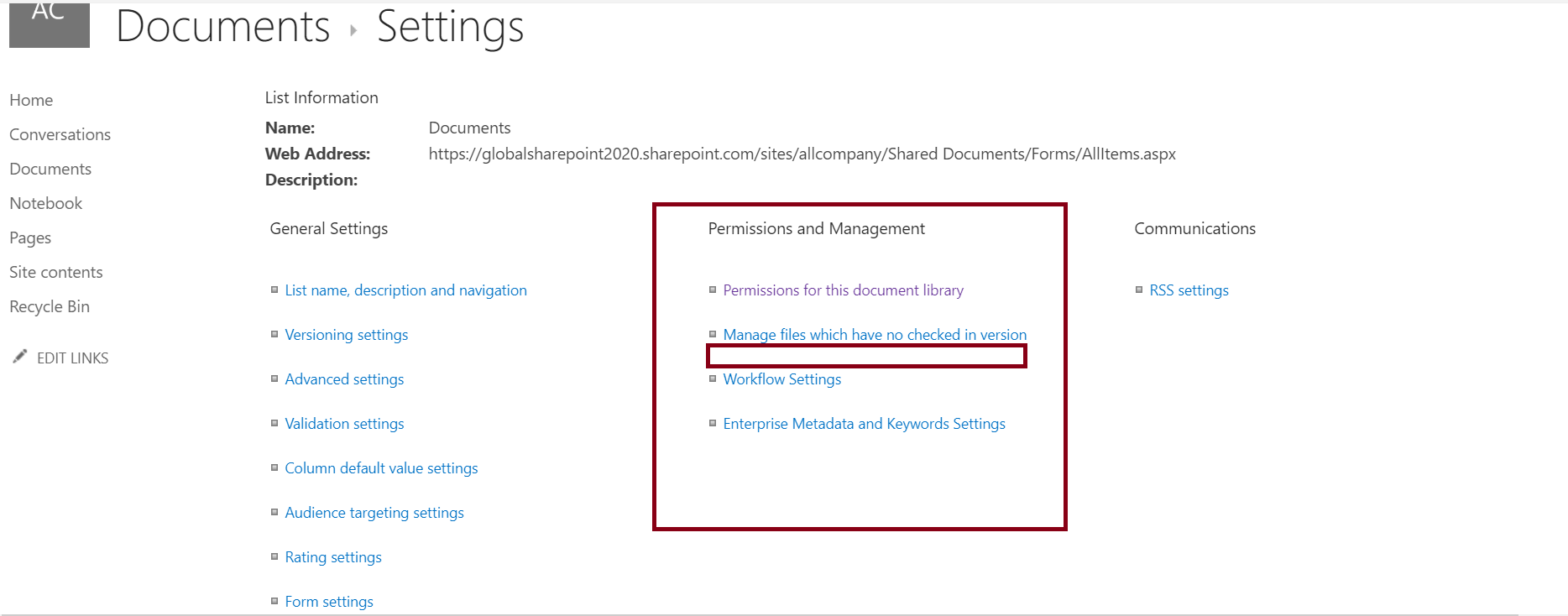 information rights management (irm), permissions and management in document library settings