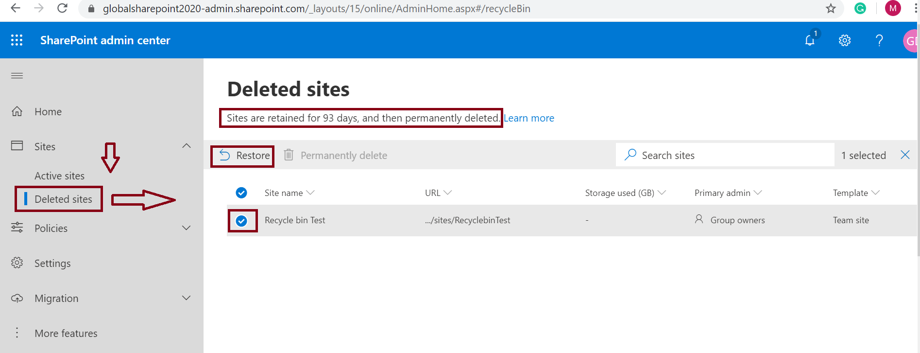 Restore deleted site collection from SharePoint Online Admin Center - Office 365 Group Connected