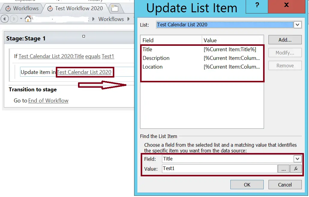 Update List Item configuration in SharePoint designer workflow