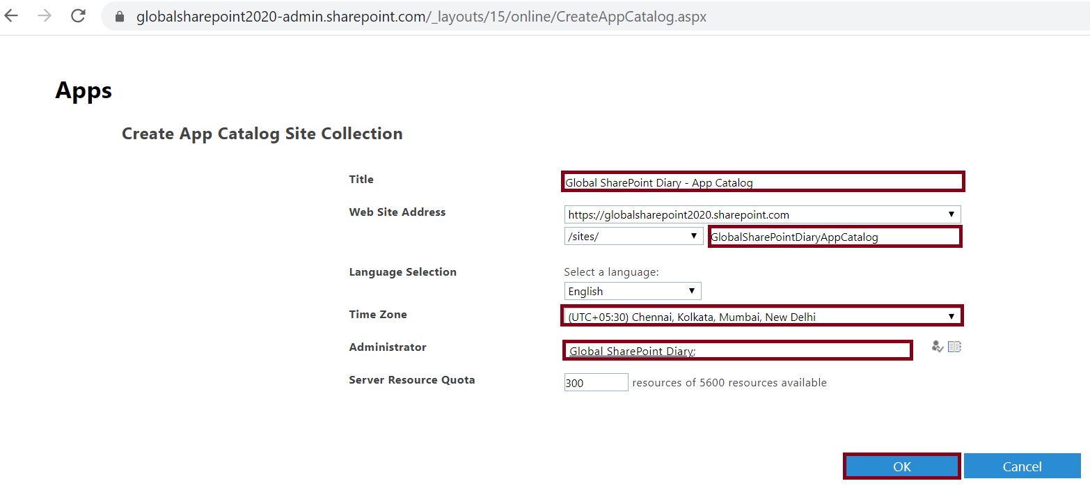 Create App Catalog Site Collection in SharePoint Online Admin Center
