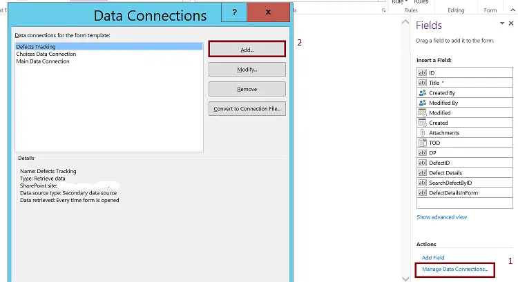 Create Secondary Data Connection in InfoPath Form