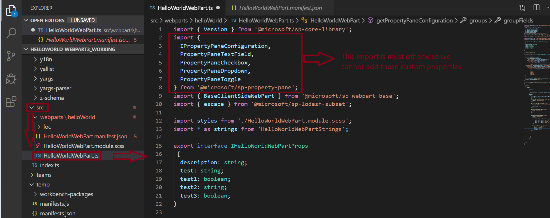 Import microsoft-sp-property-pane for the custom property