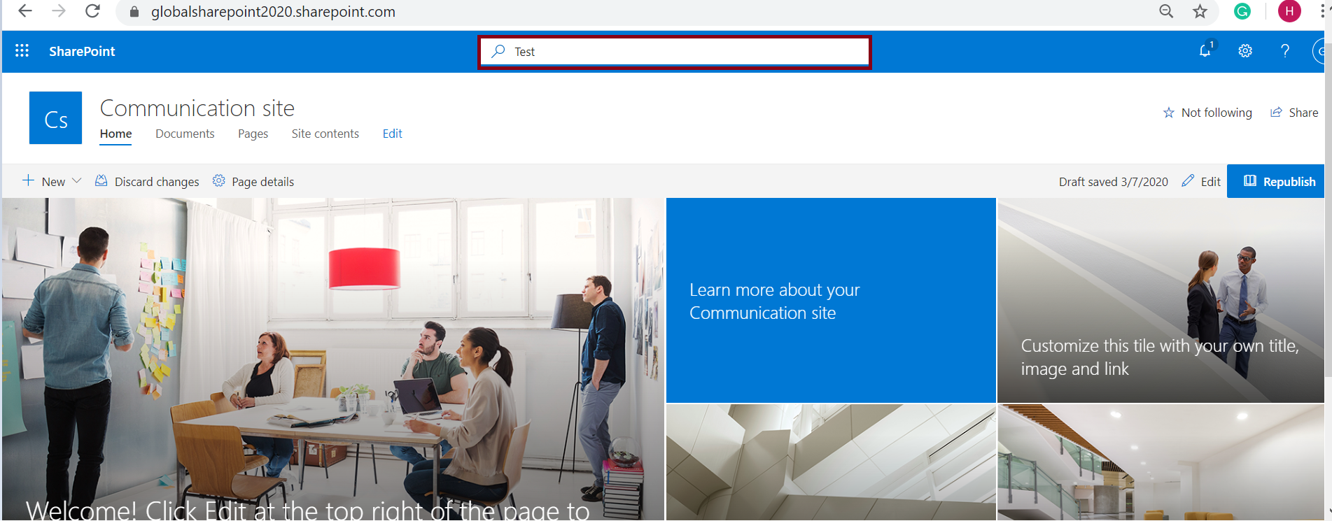 Office 365 suite search box test in modern SharePoint Online