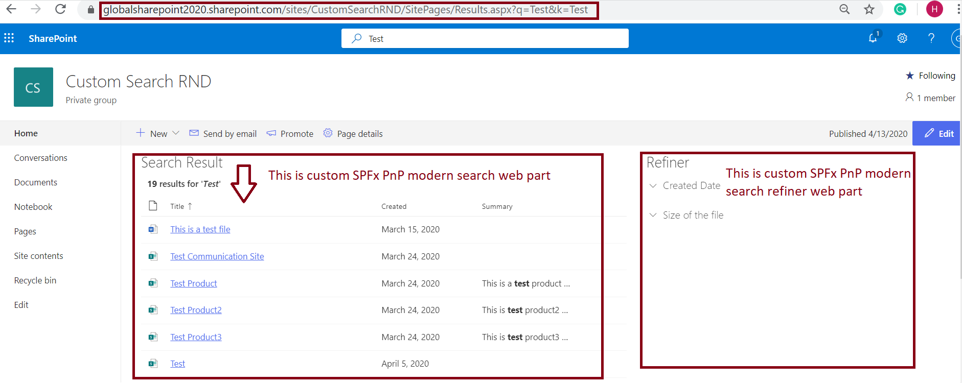 PnP SPFx modern custom search result web part