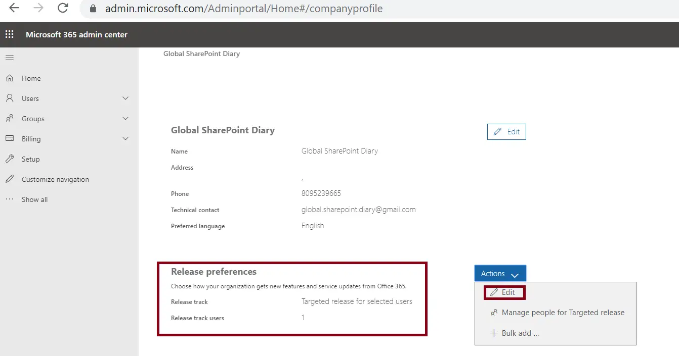 Release Preferences in Office 365 - Organization Profile