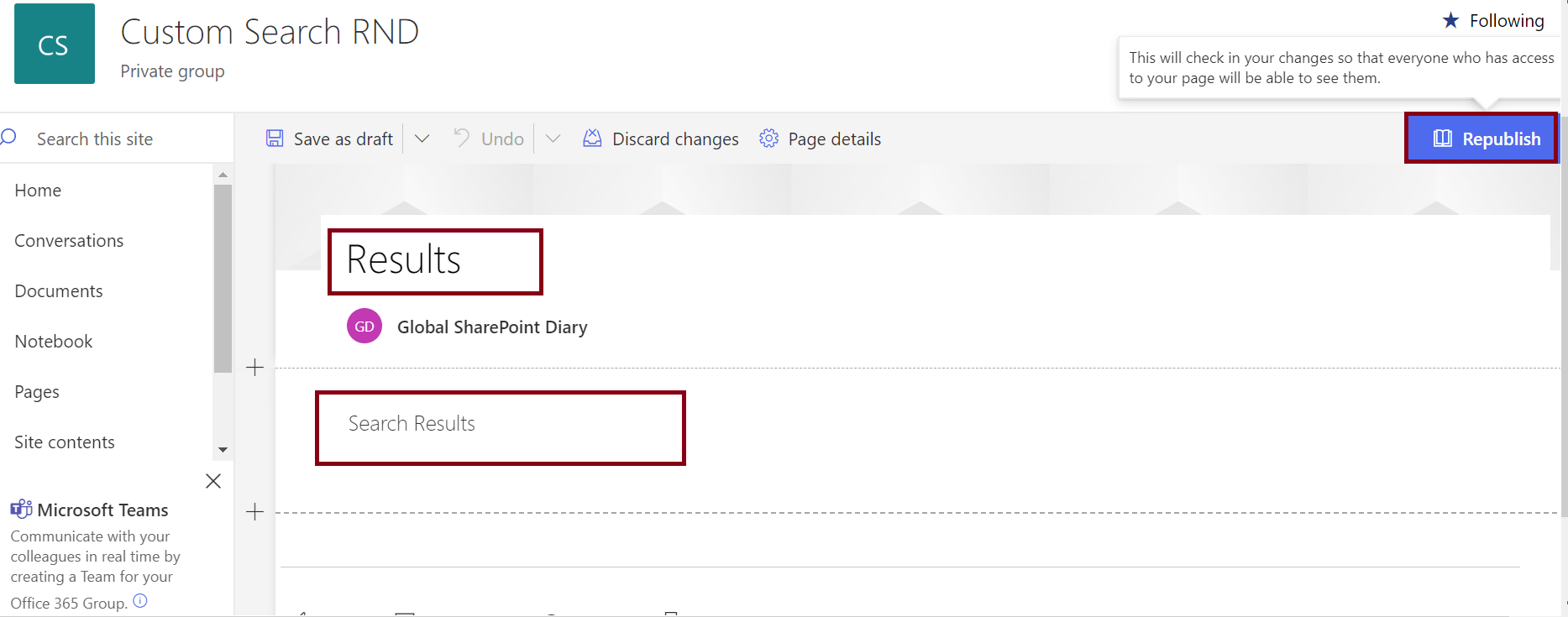 Steps to create a page in SharePoint Online - publish the page