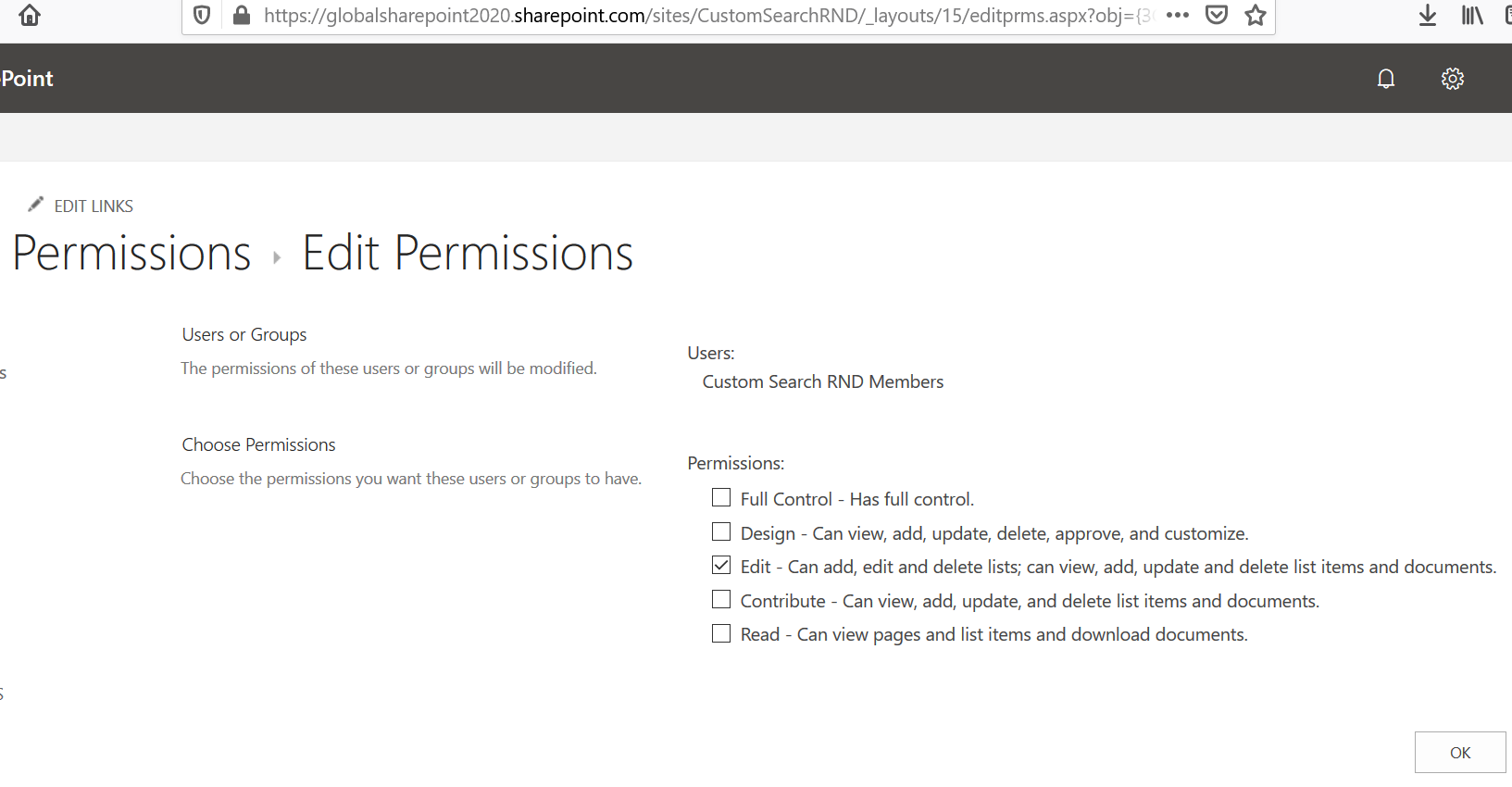 Edit User Permission button is grayed out in SharePoint Online
