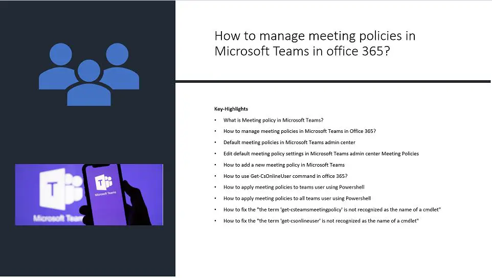 How to manage meeting policies in Microsoft Teams in office 365