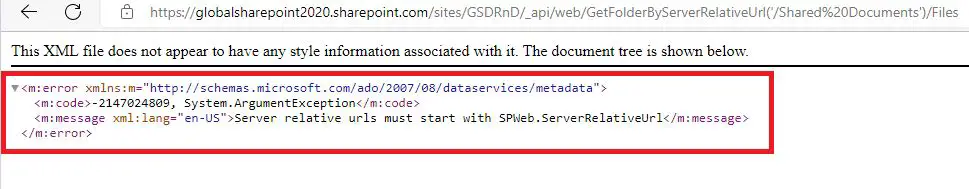 System.Argument Exception in Server relative urls must start with SPWeb.ServerRelativeUrl error