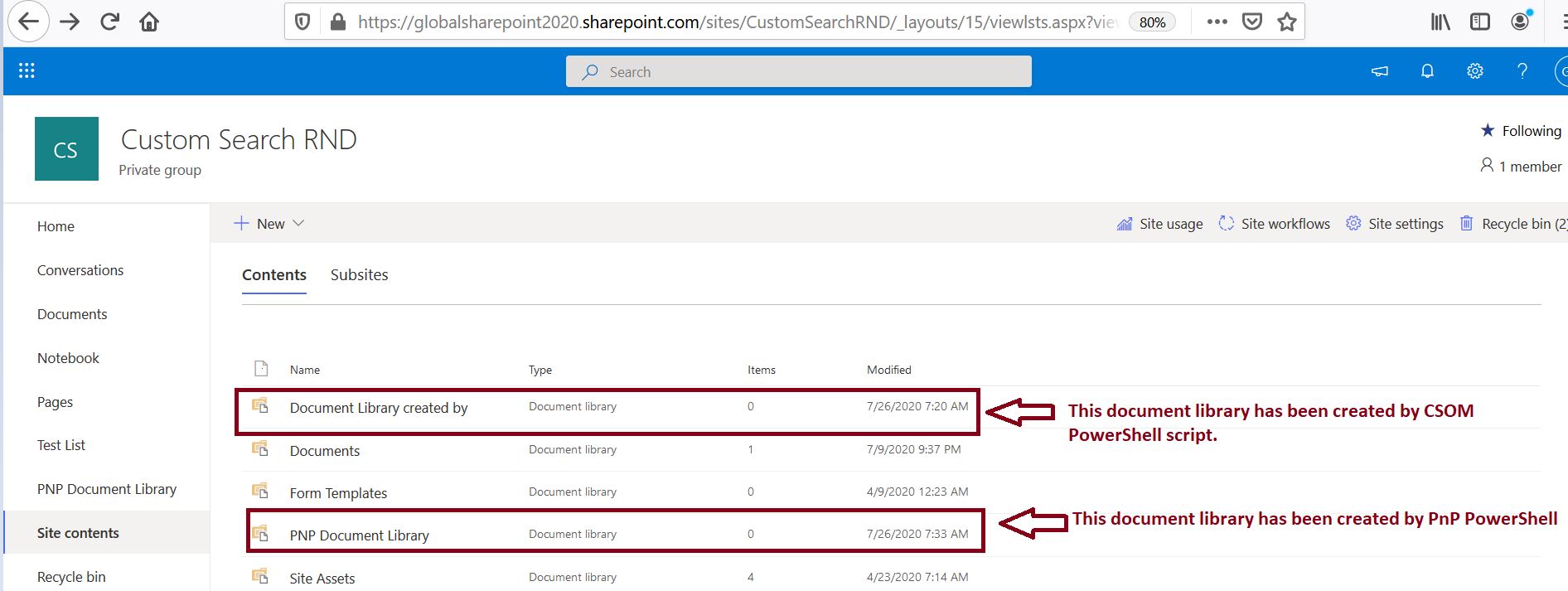 create document library in SharePoint online using pnp PowerShell