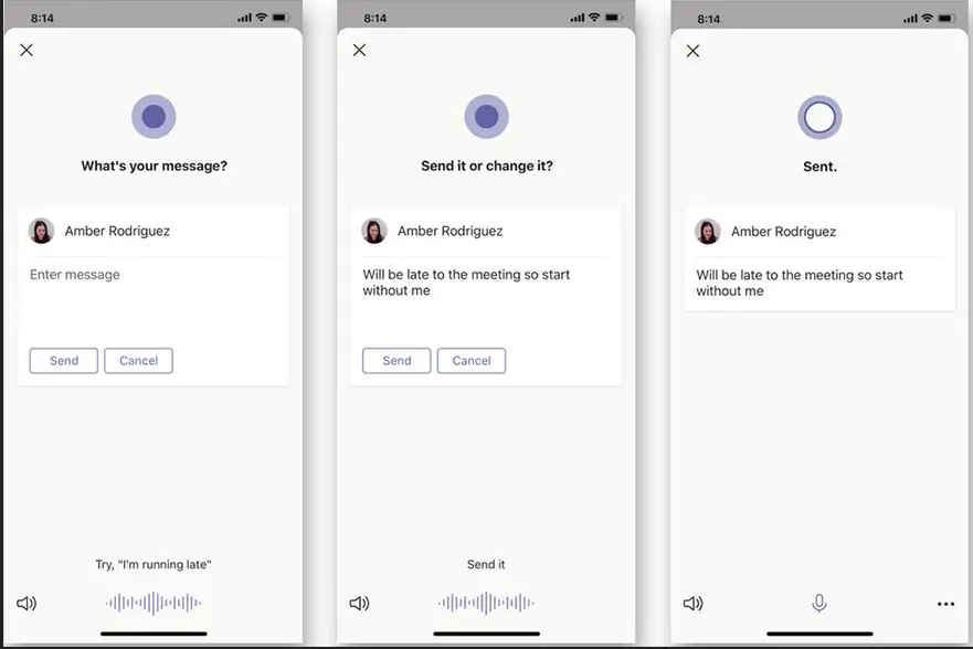 Example of Cortana flow of Cortana voice assistance in Teams mobile second part