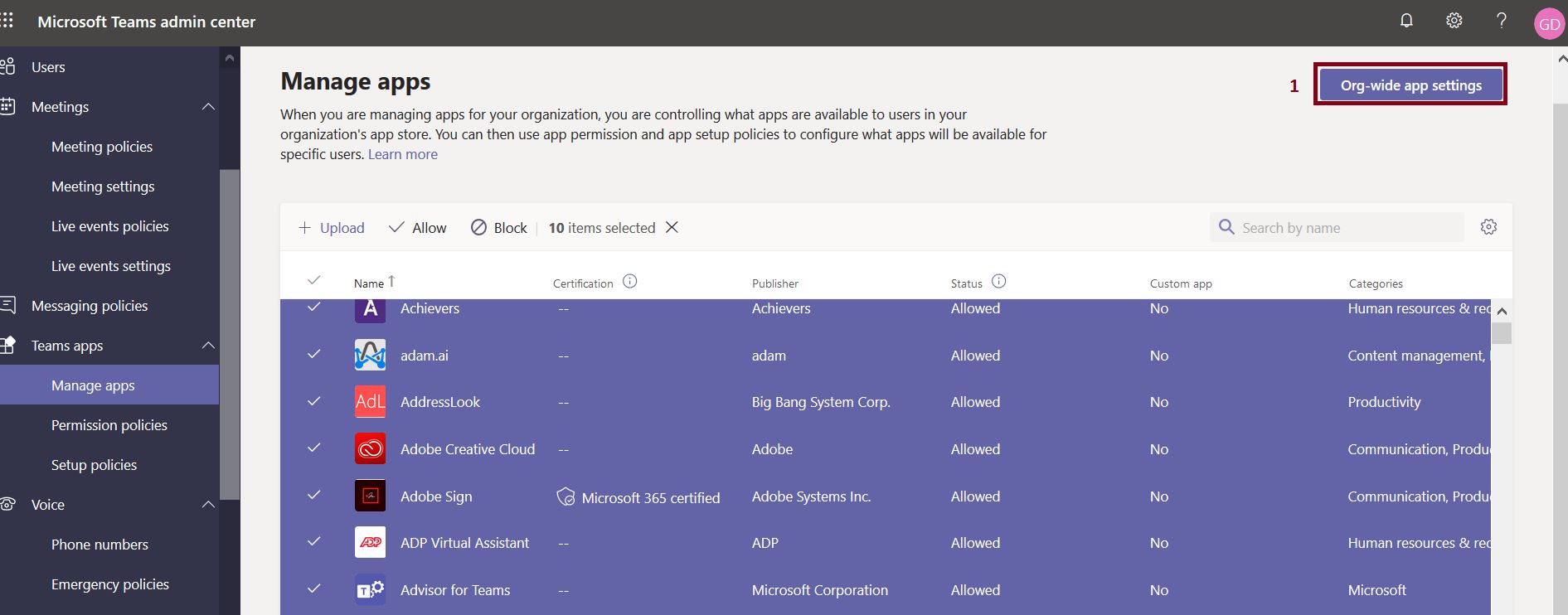 How to configure the Org-wide app settings - Manage apps in Microsoft Teams