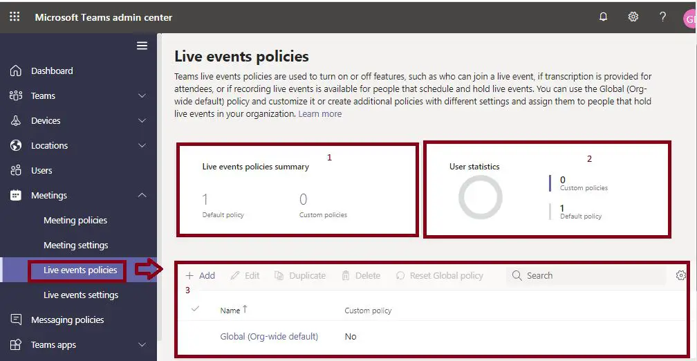 Live event policies in Teams