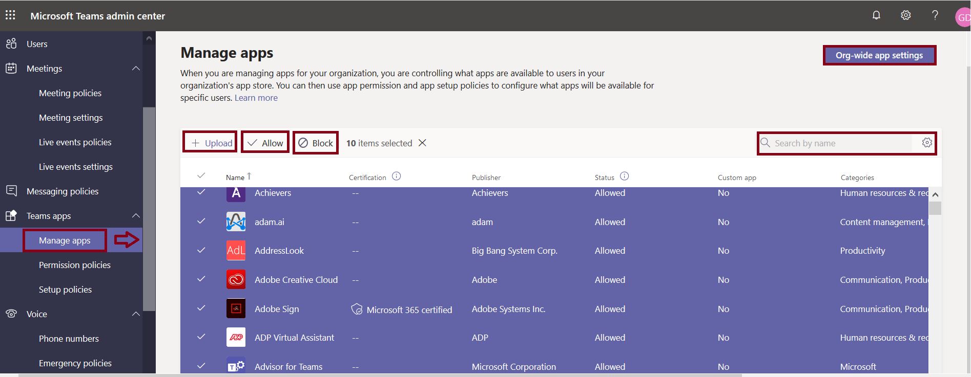 Manage apps in Teams from Microsoft Teams admin center
