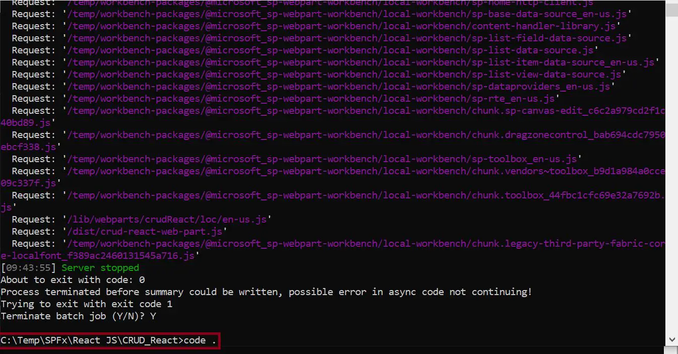 CRUD operation in SharePoint Online list, SPFx React JS Framework - open code in visual studio editor
