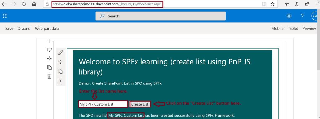 Create list in SharePoint Online using SPFx demo