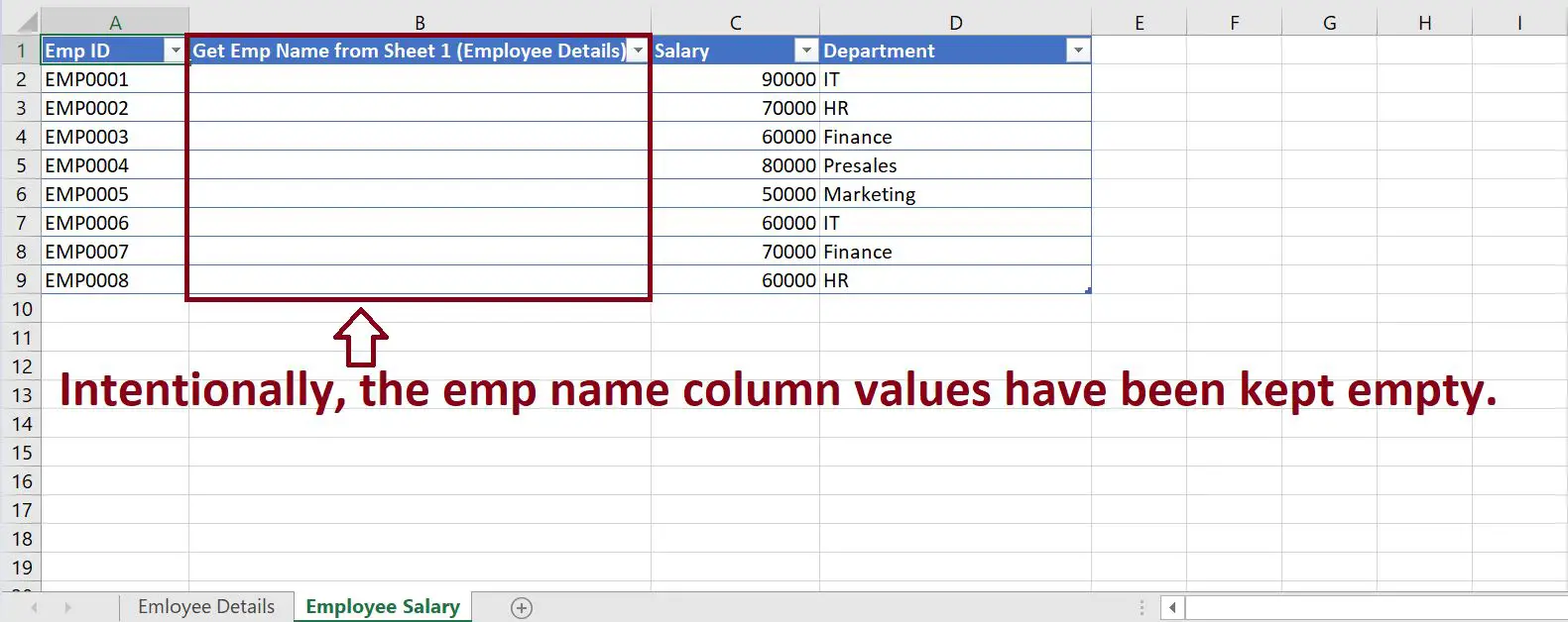 VLOOKUP in Excel, get employee name value from another sheet automatically in excel