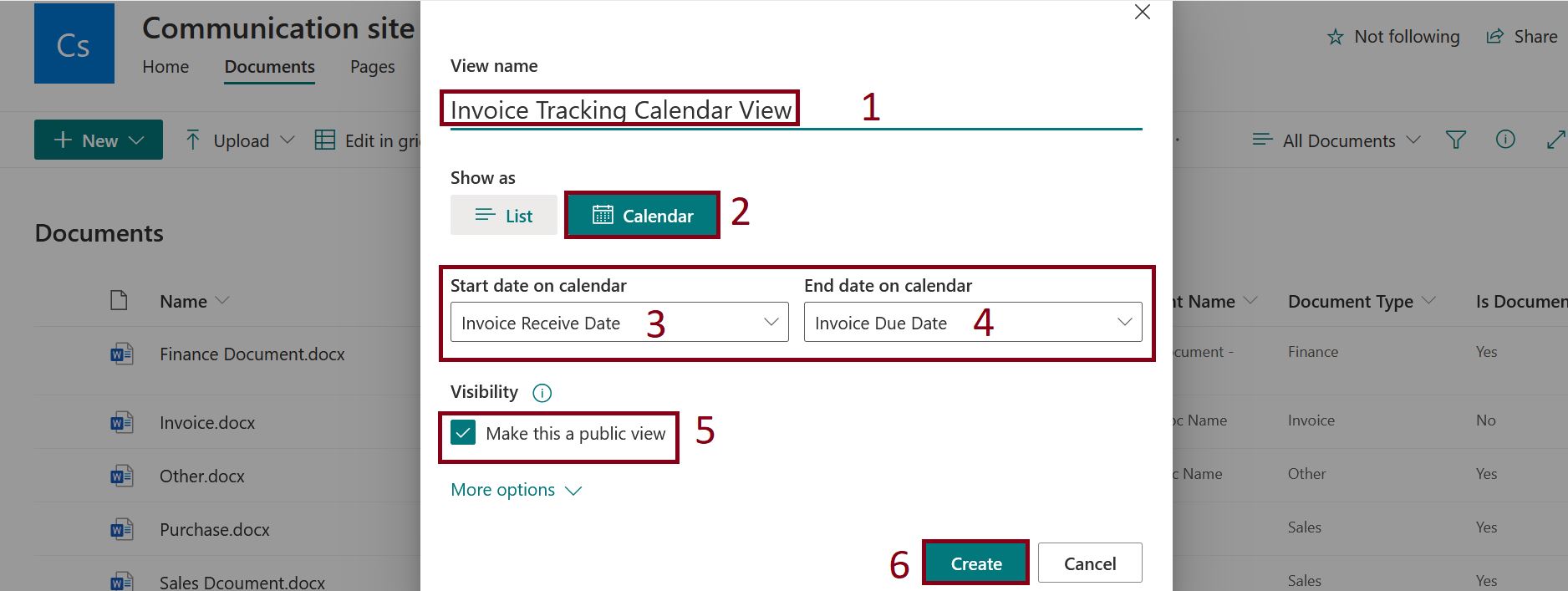calendar view in SharePoint online - create calendar view in modern SharePoint Online document library